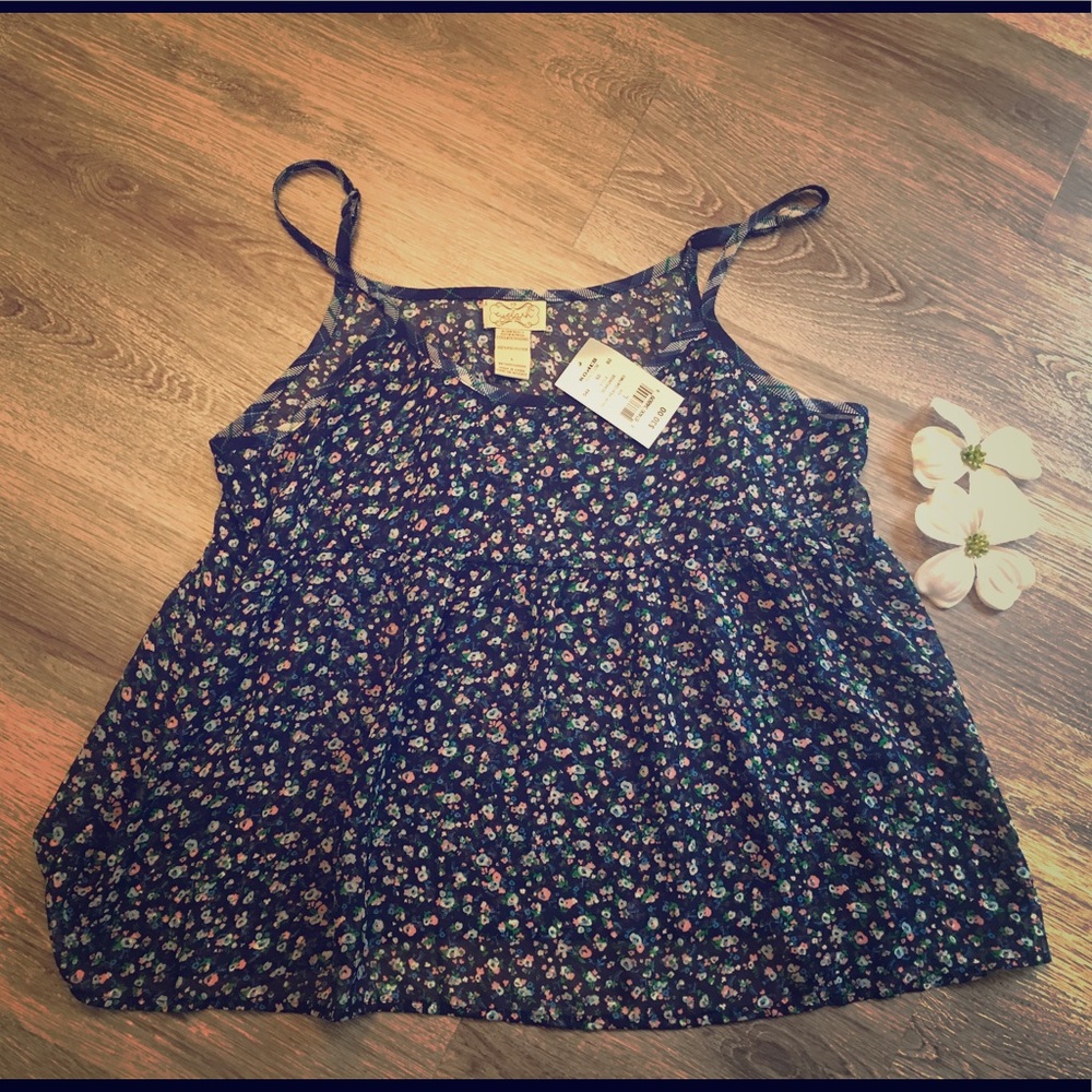 NWT Blue Ditsy Floral Sheer Babydoll Tank